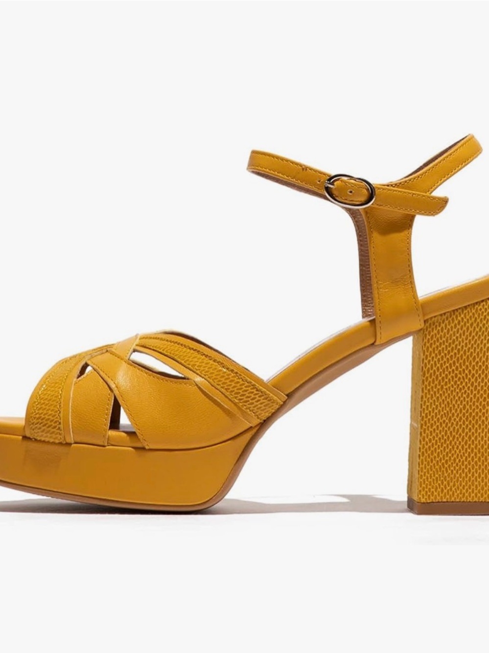 Fly London Mustard Yellow Leather Platform Block Heel Sandal size 40